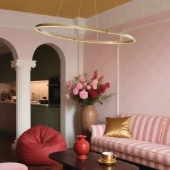 Design hanglamp messing 120cm incl. LED 3-staps dimbaar - Ovallo