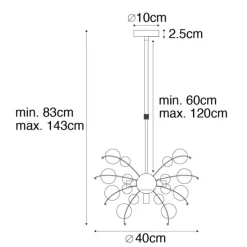 Design hanglamp messing met glas smoke 4-lichts - Explode