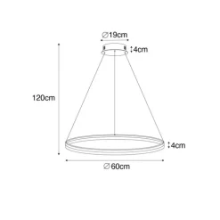 Design hanglamp wit 60 cm incl. LED 3-staps dimbaar - Anello