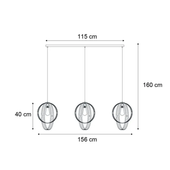 Design hanglamp zwart langwerpig 3-lichts - Indu