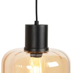 Design hanglamp zwart met amber glas 3-lichts 161,5 cm - Qara