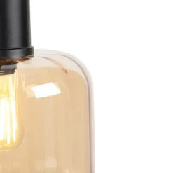 Design hanglamp zwart met amber glas 3-lichts 161,5 cm - Qara