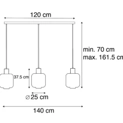 Design hanglamp zwart met amber glas 3-lichts 161,5 cm - Qara