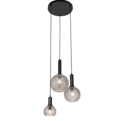Design hanglamp zwart met smoke glas 3-lichts- Chico