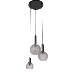 Design hanglamp zwart met smoke glas 3-lichts- Chico