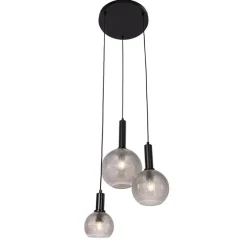 Design hanglamp zwart met smoke glas 3-lichts- Chico