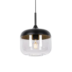 Design hanglamp zwart met goud en smoke glas - Kyan