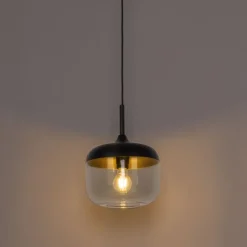 Design hanglamp zwart met goud en smoke glas - Kyan