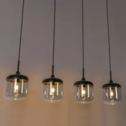 Design hanglamp zwart met goud en smoke glas 4-lichts - Kyan