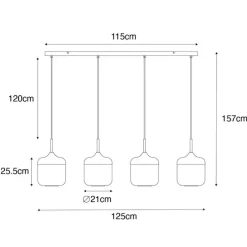 Design hanglamp zwart met goud en smoke glas 4-lichts - Kyan