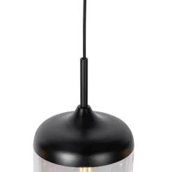 Design hanglamp zwart met goud en smoke glas 4-lichts - Kyan