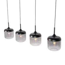 Design hanglamp zwart met goud en smoke glas 4-lichts - Kyan
