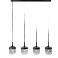 Design hanglamp zwart met goud en smoke glas 4-lichts - Kyan