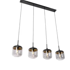 Design hanglamp zwart met goud en smoke glas 4-lichts - Kyan