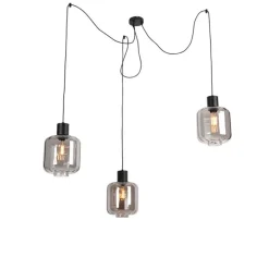 Design hanglamp zwart met smoke glas 3-lichts 226 cm - Qara