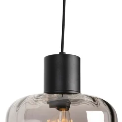 Design hanglamp zwart met smoke glas 3-lichts 226 cm - Qara