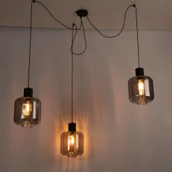 Design hanglamp zwart met smoke glas 3-lichts 226 cm - Qara