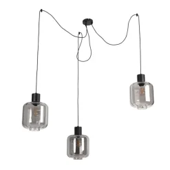 Design hanglamp zwart met smoke glas 3-lichts 226 cm - Qara
