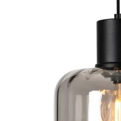 Design hanglamp zwart met smoke glas 3-lichts 226 cm - Qara