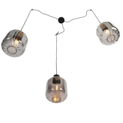 Design hanglamp zwart met smoke glas 3-lichts 226 cm - Qara