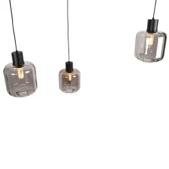 Design hanglamp zwart met smoke glas 3-lichts 226 cm - Qara