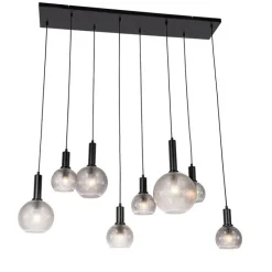 Design hanglamp zwart met smoke glas 8-lichts- Chico