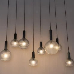 Design hanglamp zwart met smoke glas 8-lichts- Chico