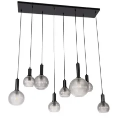 Design hanglamp zwart met smoke glas 8-lichts- Chico
