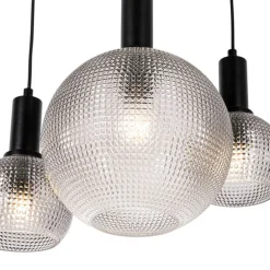 Design hanglamp zwart met smoke glas 8-lichts- Chico