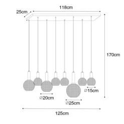 Design hanglamp zwart met smoke glas 8-lichts- Chico