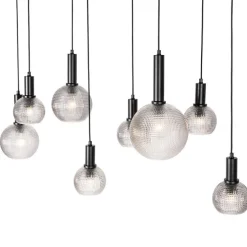 Design hanglamp zwart met smoke glas 8-lichts- Chico