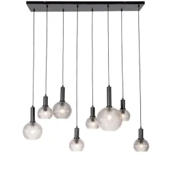 Design hanglamp zwart met smoke glas 8-lichts- Chico