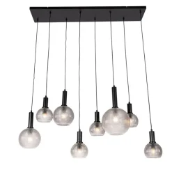 Design hanglamp zwart met smoke glas 8-lichts- Chico
