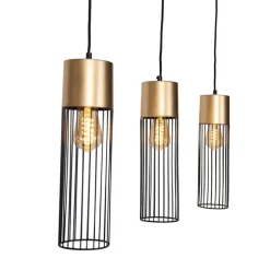 Design hanglamp zwart met goud 3-lichts - Maura