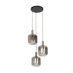 Design hanglamp zwart met goud en smoke glas 3-lichts - Zuzanna