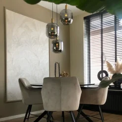 Design hanglamp zwart met goud en smoke glas 3-lichts - Zuzanna