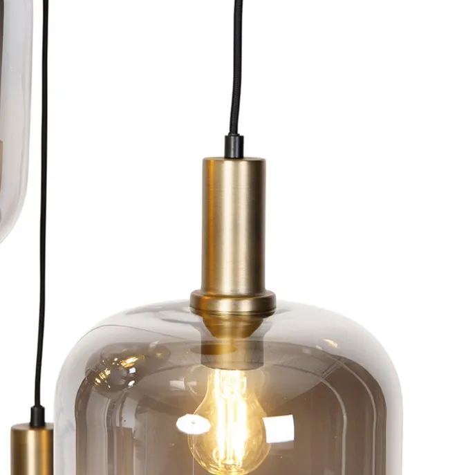 Design hanglamp zwart met goud en smoke glas 3-lichts - Zuzanna
