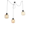 Design hanglamp zwart met amber glas 3-lichts 226 cm - Qara