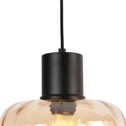 Design hanglamp zwart met amber glas 3-lichts 226 cm - Qara
