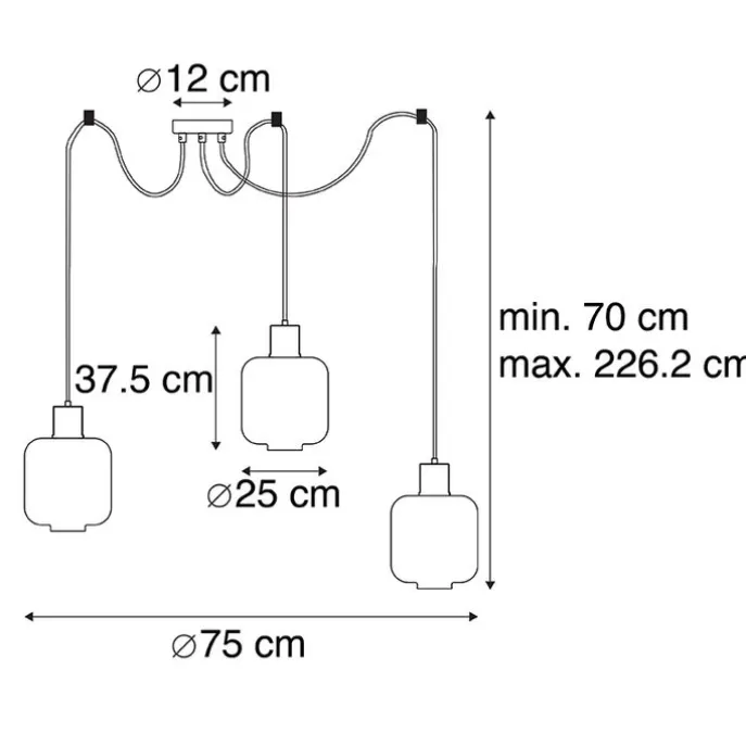 Design hanglamp zwart met amber glas 3-lichts 226 cm - Qara