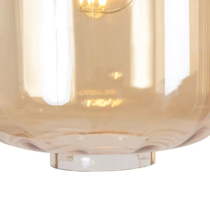 Design hanglamp zwart met amber glas 3-lichts 226 cm - Qara