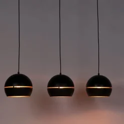 Design hanglamp zwart met gouden binnenkant 3-lichts - Buell
