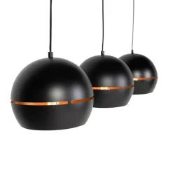 Design hanglamp zwart met gouden binnenkant 3-lichts - Buell