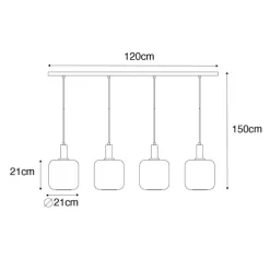 Design hanglamp zwart met messing en amber glas 4-lichts - Zuzanna