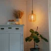 Design hanglamp zwart met messing en amber glas - Zuzanna