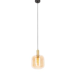 Design hanglamp zwart met messing en amber glas - Zuzanna