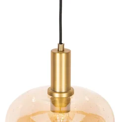 Design hanglamp zwart met messing en amber glas - Zuzanna