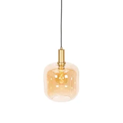 Design hanglamp zwart met messing en amber glas - Zuzanna