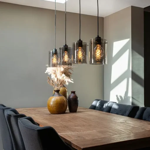 Design hanglamp zwart met smoke glas 4-lichts - Dome