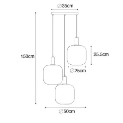 Design hanglamp zwart met messing en amber glas 3-lichts - Zuzanna